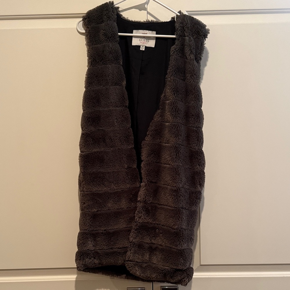 Guess Charcoal Faux Fur Vest